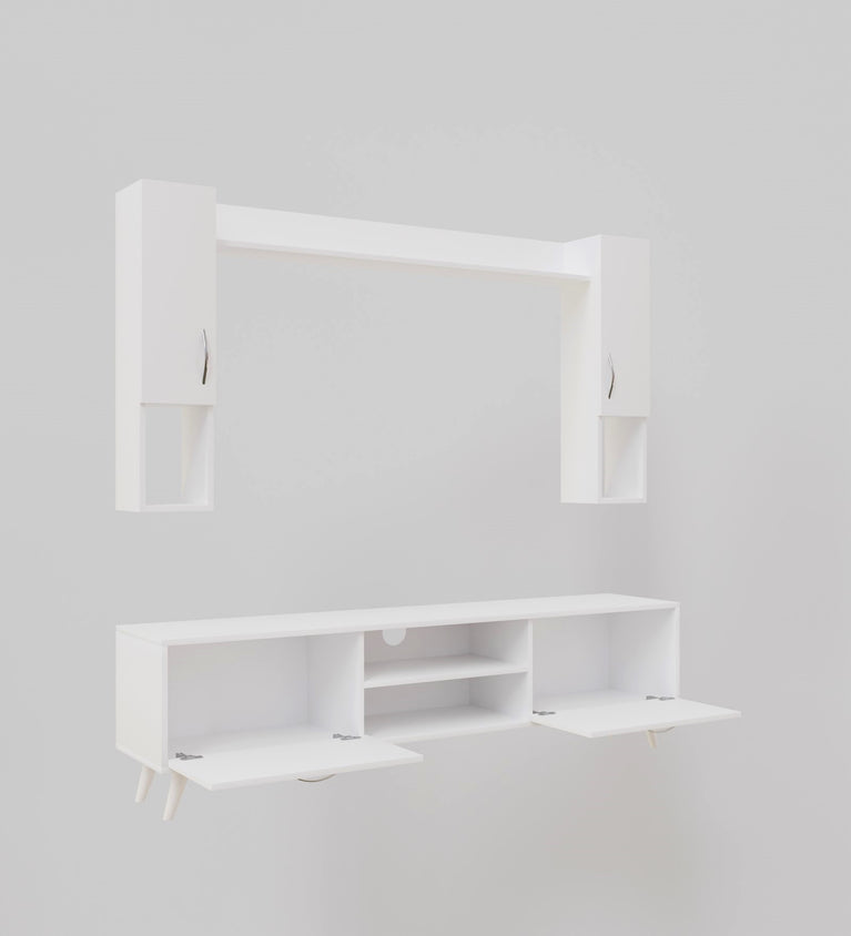 Spyder Home Decore Craft Matte Finish M5 Tv Unit with Wall Shelf, Wall Mounted with Shelf Modern Leg, 180 Cm Color:White || Assembly -DIY (Do-It-Yourself)