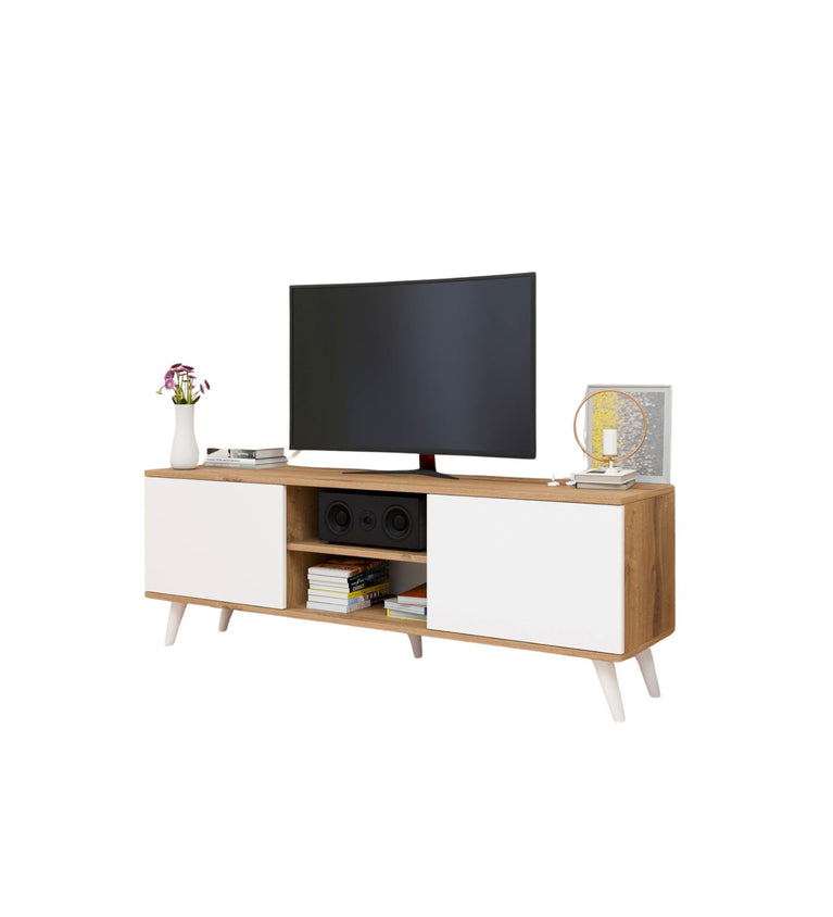 Spydercraft Matte Finish W-Live TV Unit| Color: Canyon Oak and White| Do- It-Yourself Product