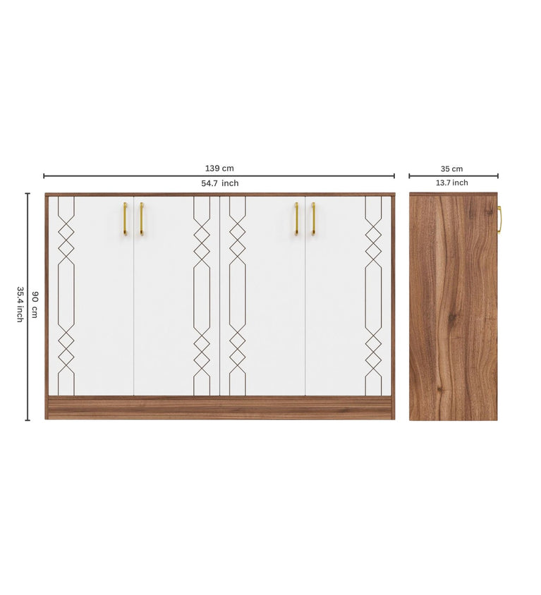 Spydercraft Embellix Multipurpose Storage Cabinet – 4 Door Organizer Unit (139 x 90 x 35 cm) | Noce Lyon & White with Gold Handles & Geometric Detailing