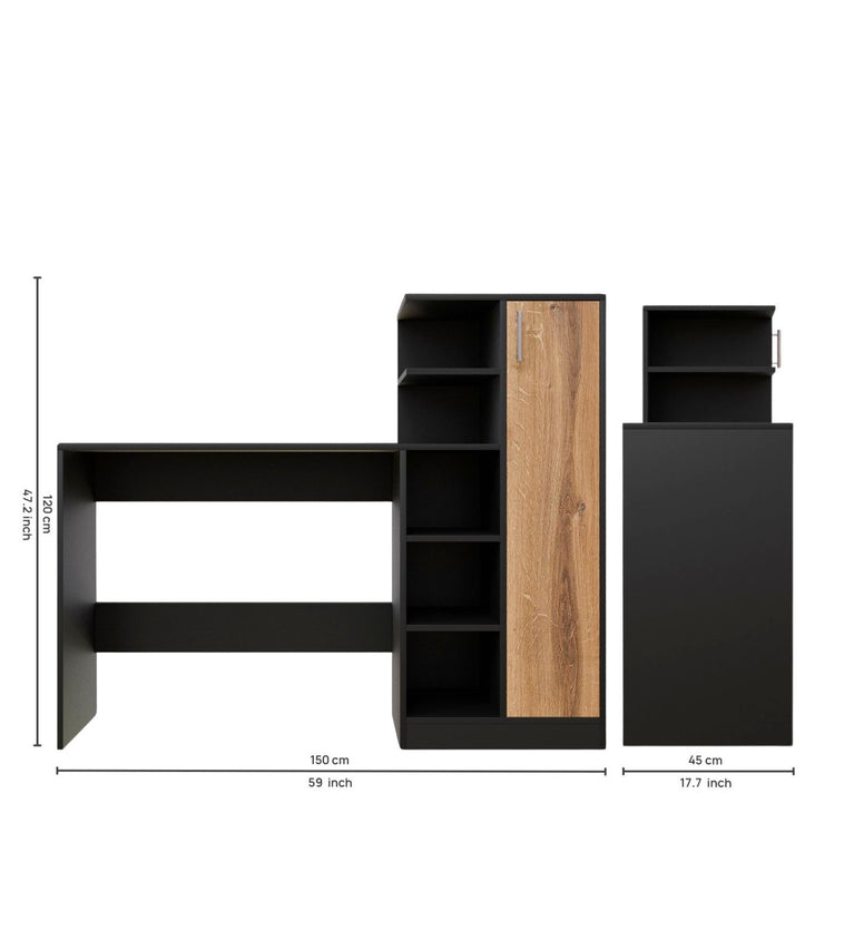 Spydercraft Matte Finish Dyna Study Table| Color: Black and Canyon Oak| Do-It-Yourself Product