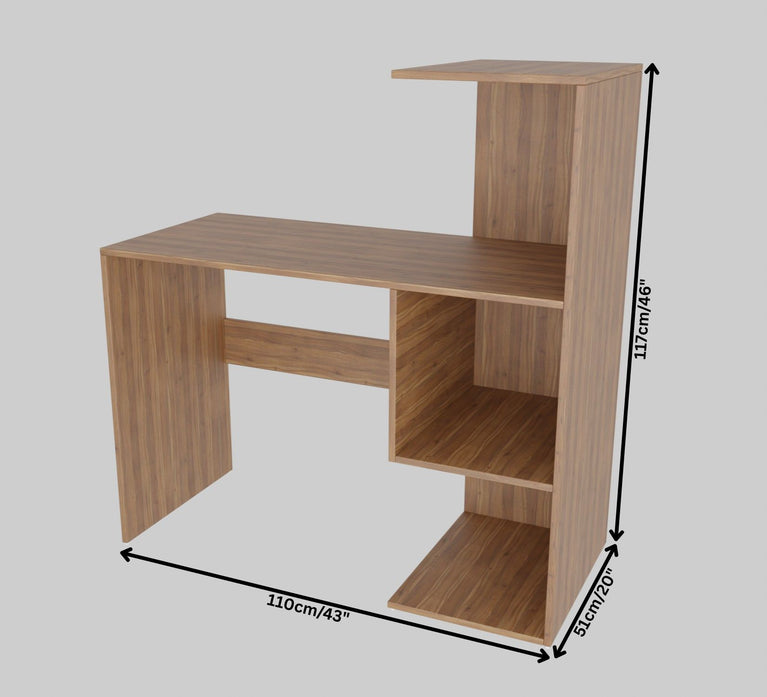 Spydercraft Tulip Study Table | Study & Office Desk with Storage Shelves | Engineered Wood Writing Table | Noce Lyon Finish