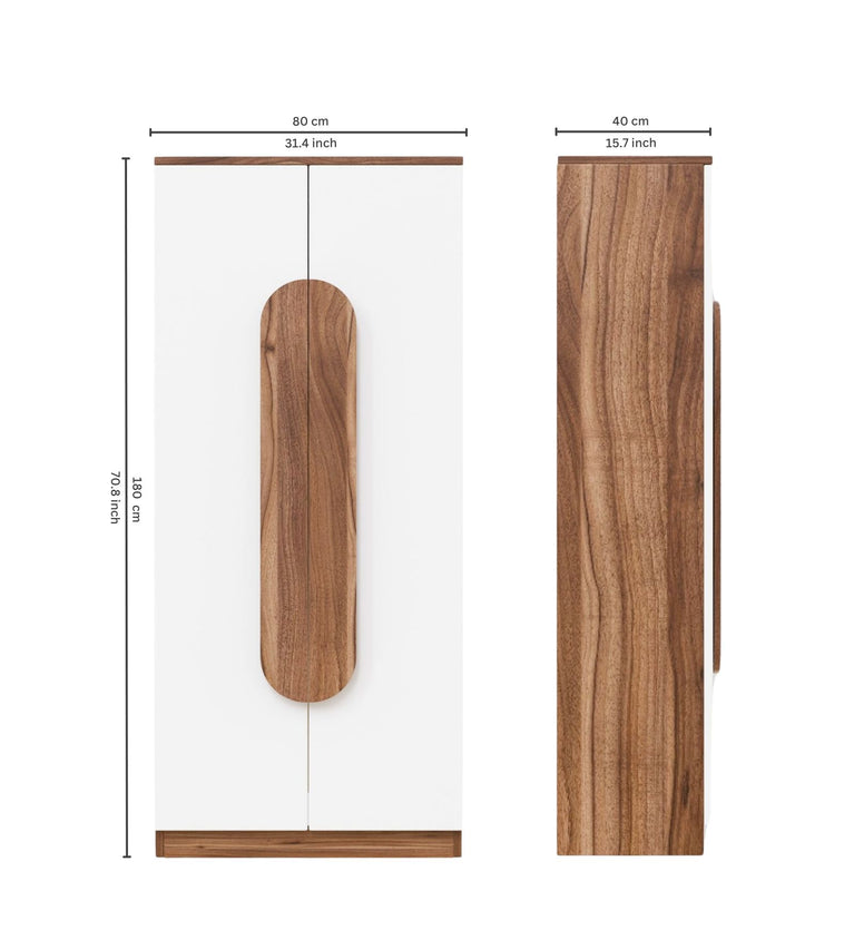 Spydercraft Matte Finish Novaarc Modern 2-Door Wardrobe with Oval Noce Lyon Handle | White & Noce Lyon Finish | Engineered Wood | Do-It-Yourself Product