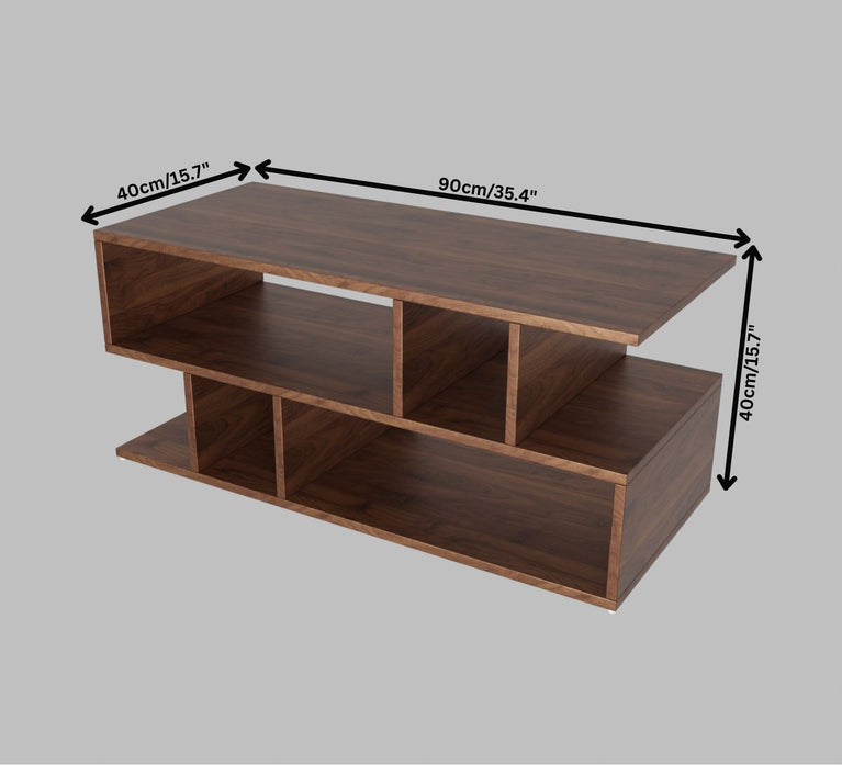 Spydercraft Zig Zag Bedside Table in Columbian Walnut Finish | Modern Wooden Nightstand with Open Shelves | Engineered Wood Side Table