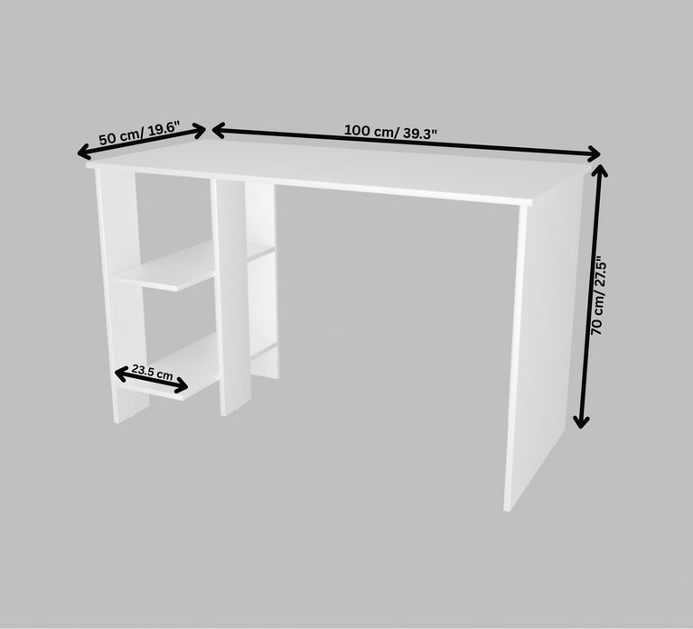 Spydercraft Modern Study Table with Storage Shelves in White Finish | Minimalist Computer Desk for Home & Office