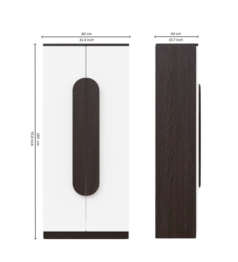 Spydercraft Matte Finish Novaarc Modern 2-Door Wardrobe with Oval Wenge Brown Handle | White & Wenge Brown Finish | Engineered Wood | Do-It-Yourself Product