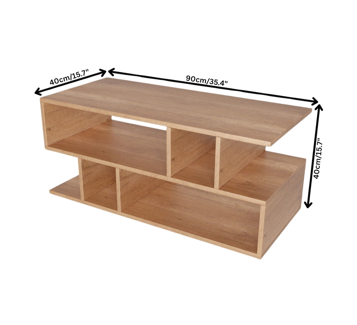 Spydercraft Zig Zag Bedside Table in Canyon Oak Finish | Modern Wooden Nightstand with Open Shelves | Engineered Wood Side Table