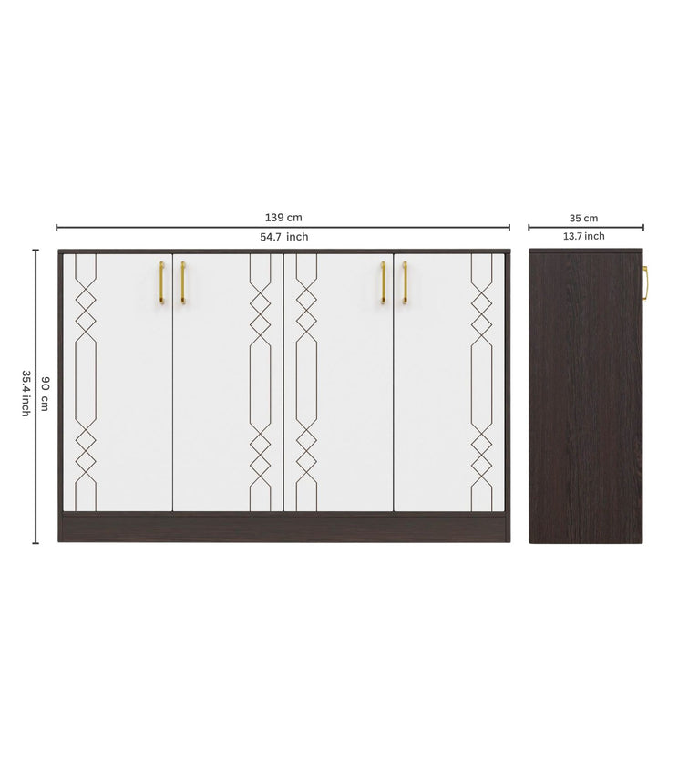 Spydercraft Embellix Multipurpose Storage Cabinet – 4 Door Organizer Unit (139 x 90 x 35 cm) | Wenge Brown & White with Gold Handles & Geometric Detailing