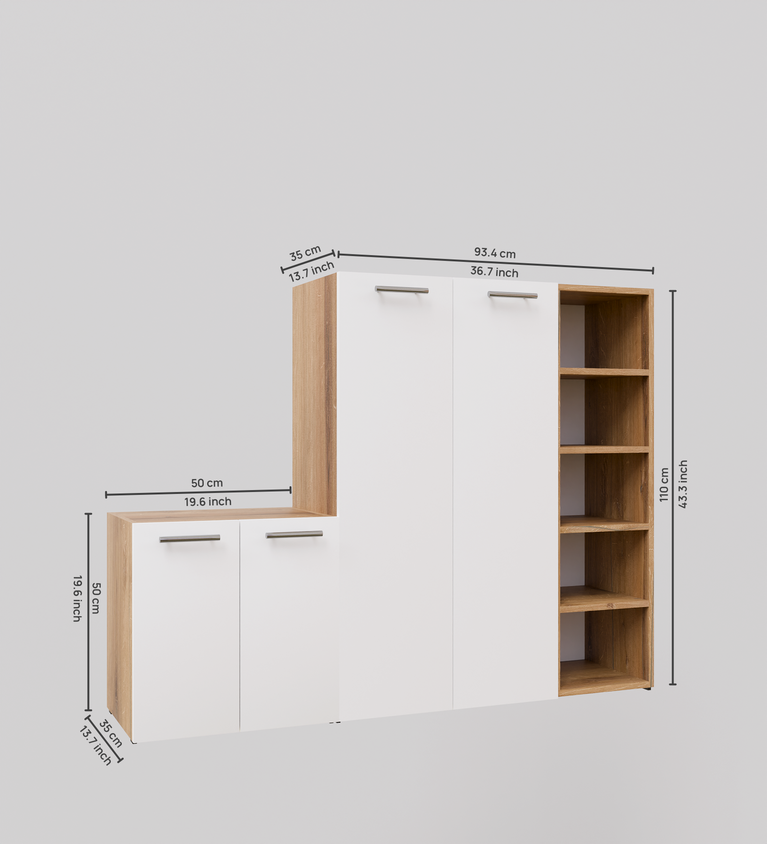 SpyderCraft Louis Shoe Rack – Elegant Shoe Storage Cabinet with Multi-Level Shelving for Modern Homes| Color: White and Oak| Do-It-Yourself Product