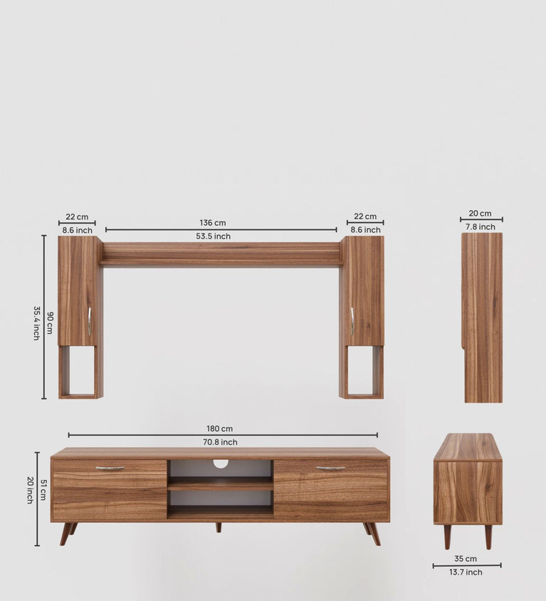 Spyder Home Decore Craft Matte Finish M5 Tv Unit with Wall Shelf, Wall Mounted with Shelf Modern Leg, 180 Cm Color: Noce Lyon || Assembly -DIY (Do-It-Yourself)
