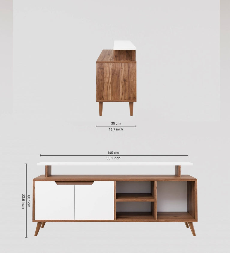 SpyderCraft Matte Finish Rhodium TV Unit| Stylish Modern Wooden TV Stand with Storage Shelves & Cabinets for Living Room| Color: Noce Lyon and White| Do-It-Yourself Product