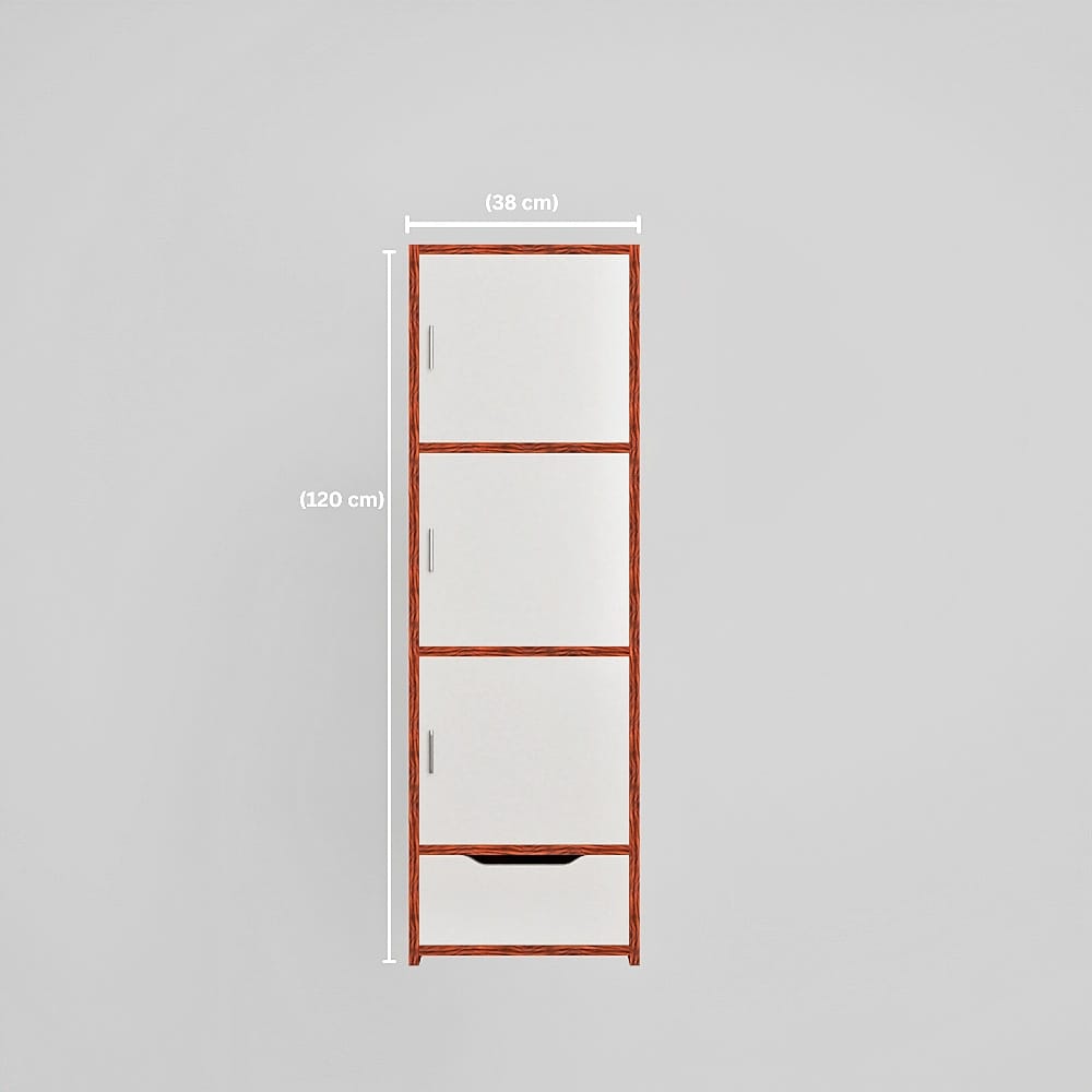 Spyder Craft 4 Tier Engineered Wood Storage Cabinet for Living Room with Magnetic Door, Space Saving Furniture for Home, Kitchen Color: White & Oak || Assembly -DIY (Do-It-Yourself)