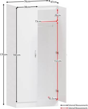 Spyder Craft Wardrobe with 2 Doors, 1 Shelves, Wardrobe for Various Rooms Engineered Wood 2 Door Wardrobe (Finish Color - White-3, Pre-assembled)