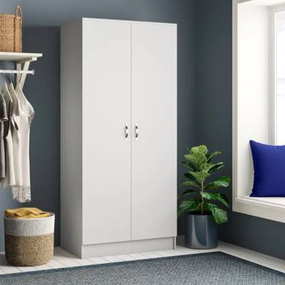 Spyder Craft Wardrobe with 2 Doors, 1 Shelves, Wardrobe for Various Rooms Engineered Wood 2 Door Wardrobe (Finish Color - White-3, Pre-assembled)