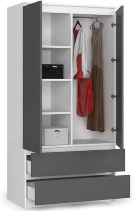 Spyder Craft Wardrobe with 2 Doors, 4 Shelves, Wardrobe, 2 Drawers, Wardrobe for Bedroom Engineered Wood 2 Door Wardrobe  (Finish Color - White & Grey, Pre-assembled)
