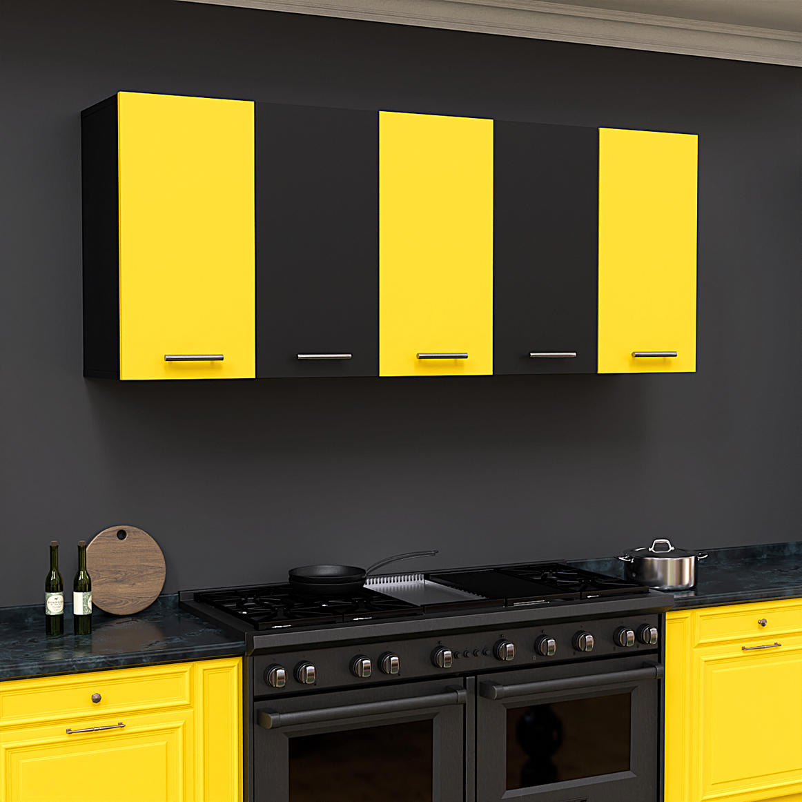 Spyder Craft 5 Door Matte Finish Matrix Kitchen Cabinet for Office, Hall, Kitchen| Wall Mounted Kitchen Cabinet for Kitchen| Living Room| Colour:Black and Yellow