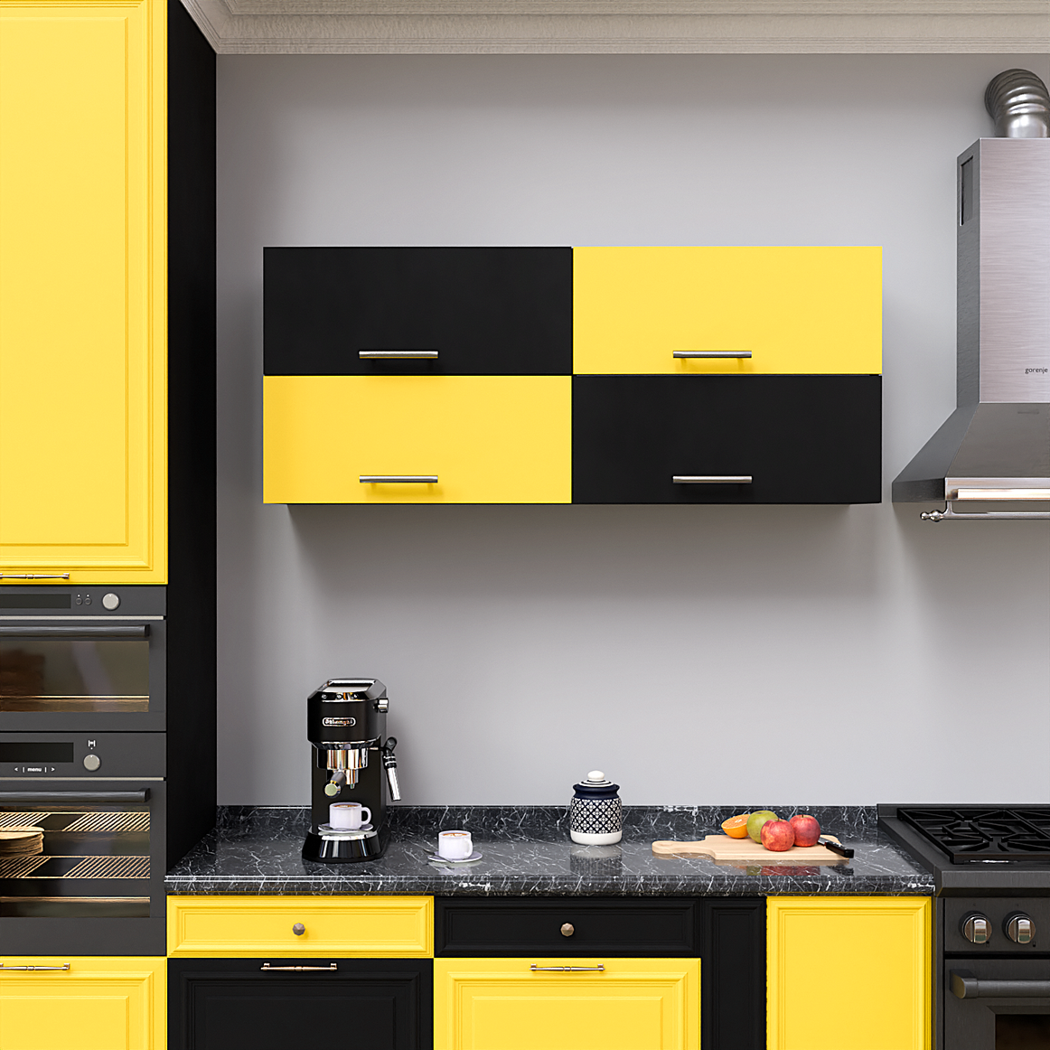 Spyder Craft 4 Door Matte Finish Hydraulic Kitchen Cabinet for Office, Hall, Kitchen| Wall Mounted Kitchen Cabinet for Kitchen| Living Room| Colour: Yellow and Black