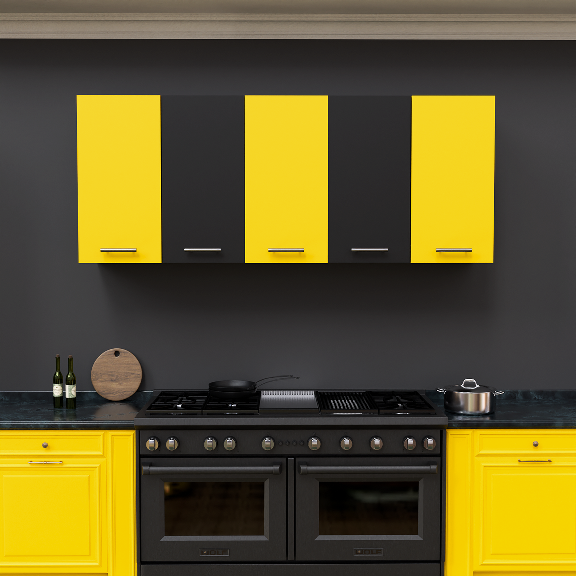 Spyder Craft 5 Door Matte Finish Matrix Kitchen Cabinet for Office, Hall, Kitchen| Wall Mounted Kitchen Cabinet for Kitchen| Living Room| Colour:Black and Yellow