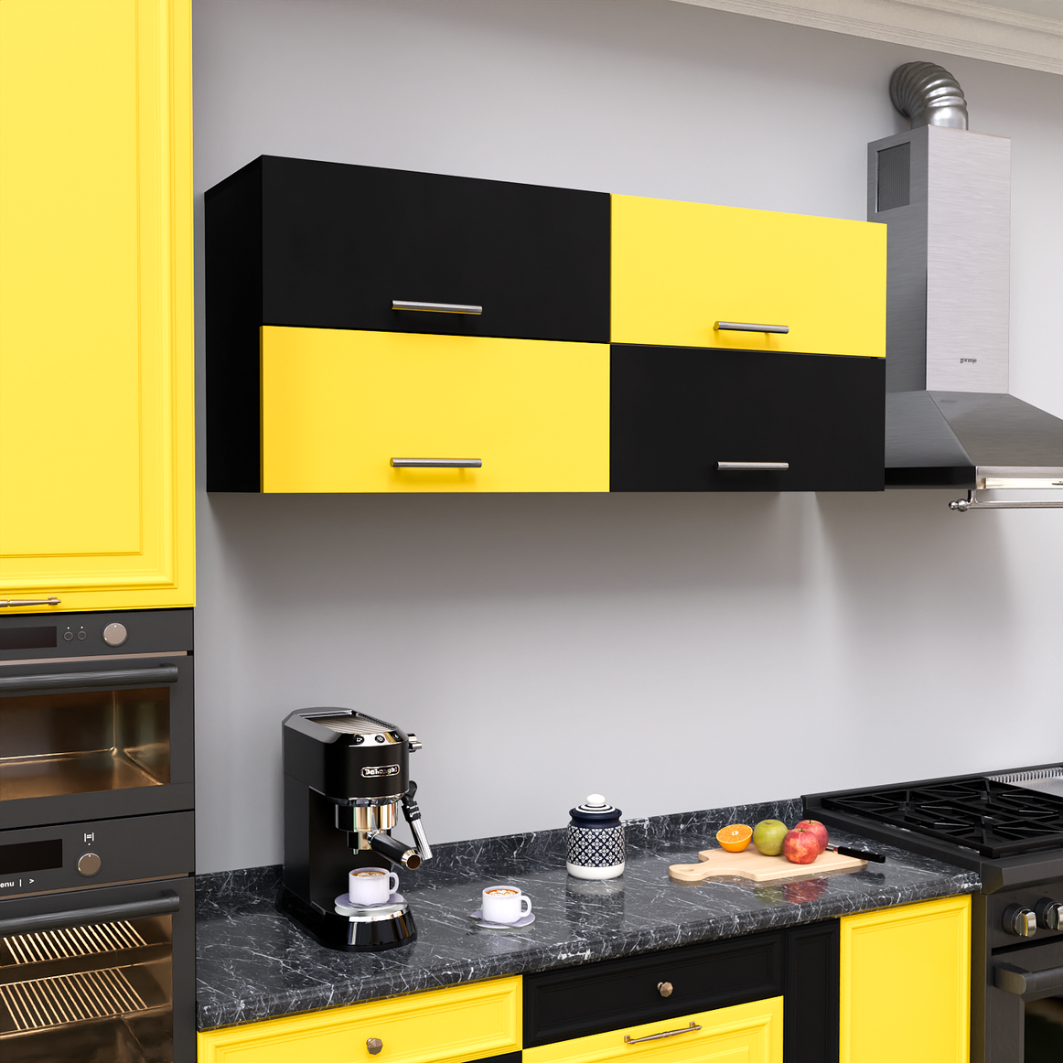 Spyder Craft 4 Door Matte Finish Hydraulic Kitchen Cabinet for Office, Hall, Kitchen| Wall Mounted Kitchen Cabinet for Kitchen| Living Room| Colour: Yellow and Black