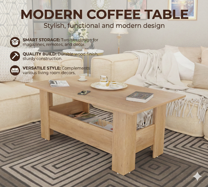 Spyder Craft Gabrial Modern Wooden Coffee Table with Storage| Coffee Table for Living Room Engineered Wood Coffee Table (Modern, Canon Oak)