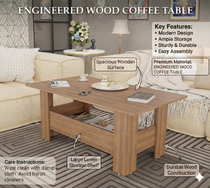 Spyder Craft Gabrial Modern Wooden Coffee Table with Storage| Coffee Table for Living Room Engineered Wood Coffee Table (Modern, Noce Lyon))