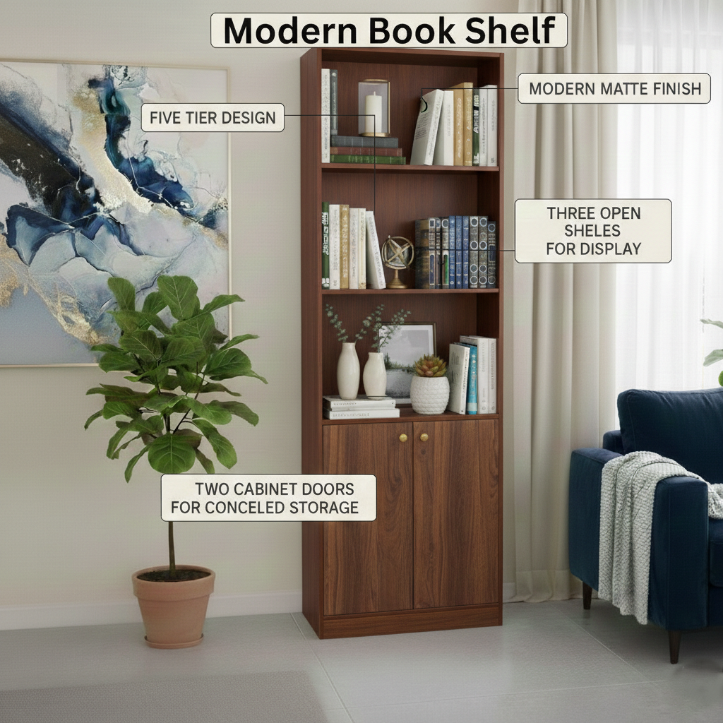 Spydercraft Multipurpose Columbian Walnut Contemporary Storage Cabinet & Display Shelf