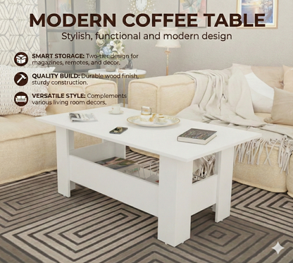 Spyder Craft Gabrial Modern Wooden Coffee Table with Storage| Coffee Table for Living Room Engineered Wood Coffee Table (Modern, White)