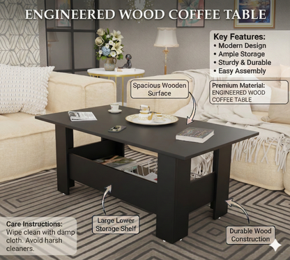 Spyder Craft Gabrial Modern Wooden Coffee Table with Storage| Coffee Table for Living Room Engineered Wood Coffee Table (Modern,Black)