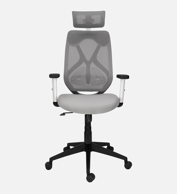 Spyder Craft Ergonomic Chair in Nylon Base (White-Grey) GREY-WHITE