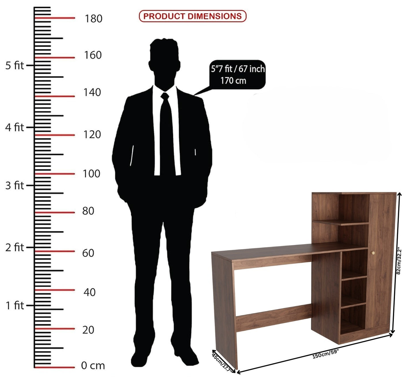 Spydercraft Columbian Walnut Engineered Wood Dyna Study Table with Storage Shelves – Modern Multipurpose Desk with Compact Design
