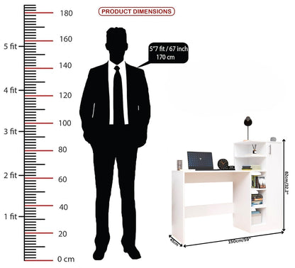 Spydercraft White Engineered Wood DYNA Study Table with Storage Cabinet – Modern Multipurpose Desk with Shelves