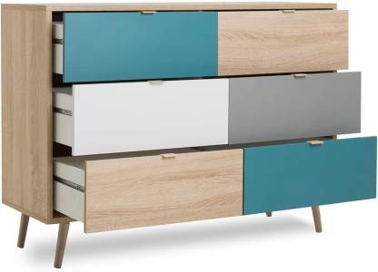 Spyder Craft Chest of Drawers Tricolour Sonoma Oak Sideboard Modern Engineered Wood Free Standing Chest of Drawers  (Finish Color - Multicolor, Door Type- Hinged, DIY(Do-It-Yourself))