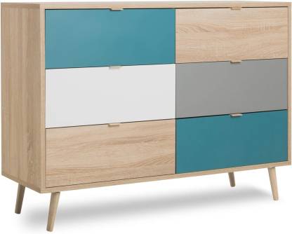 Spyder Craft Chest of Drawers Tricolour Sonoma Oak Sideboard Modern Engineered Wood Free Standing Chest of Drawers  (Finish Color - Multicolor, Door Type- Hinged, DIY(Do-It-Yourself))