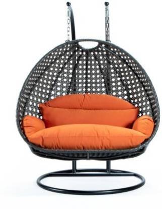 SPYDER HOME DECORE Double Seater Swing Chair With Stand Cushion for Patio Garden Outdoor Furniture Iron Hammock  (Black, Orange, DIY(Do-It-Yourself))