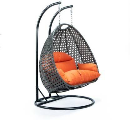 SPYDER HOME DECORE Double Seater Swing Chair With Stand Cushion for Patio Garden Outdoor Furniture Iron Hammock  (Black, Orange, DIY(Do-It-Yourself))