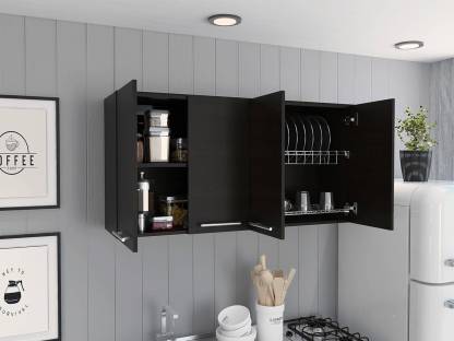 Spyder Craft Wall Mounted Engineered Wood 4 Doors Kitchen Cabinet Engineered Wood Kitchen Cabinet  (Finish Color - Black-2, DIY(Do-It-Yourself))