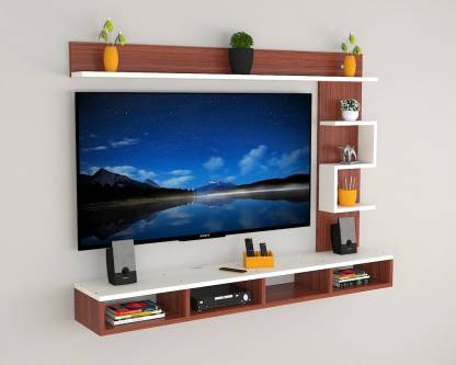 Spyder Craft WS8 Wall Mounted Engineered Wooden TV Unit Up to 55 Inches for Living Room Engineered Wood TV Entertainment Unit  (Finish Color - Walnut Brown & White, DIY(Do-It-Yourself))