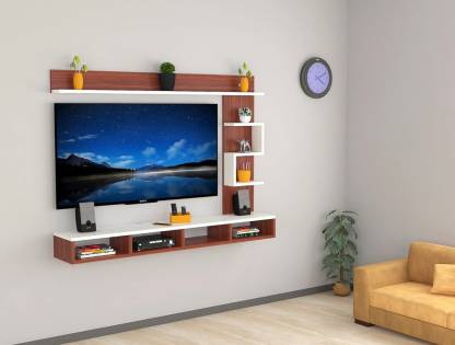 Spyder Craft WS8 Wall Mounted Engineered Wooden TV Unit Up to 55 Inches for Living Room Engineered Wood TV Entertainment Unit  (Finish Color - Walnut Brown & White, DIY(Do-It-Yourself))