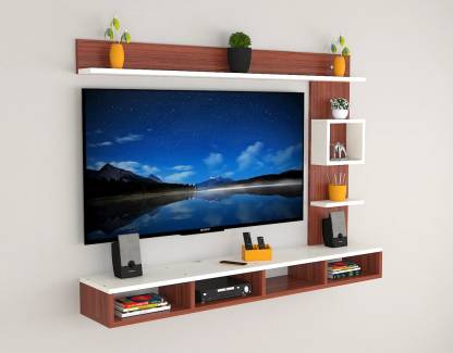 Spyder Craft W16 Wall Mounted Engineered Wooden TV Unit Up to 55 Inches for Living Room Engineered Wood TV Entertainment Unit  (Finish Color - Walnut Brown & White-2, DIY(Do-It-Yourself))