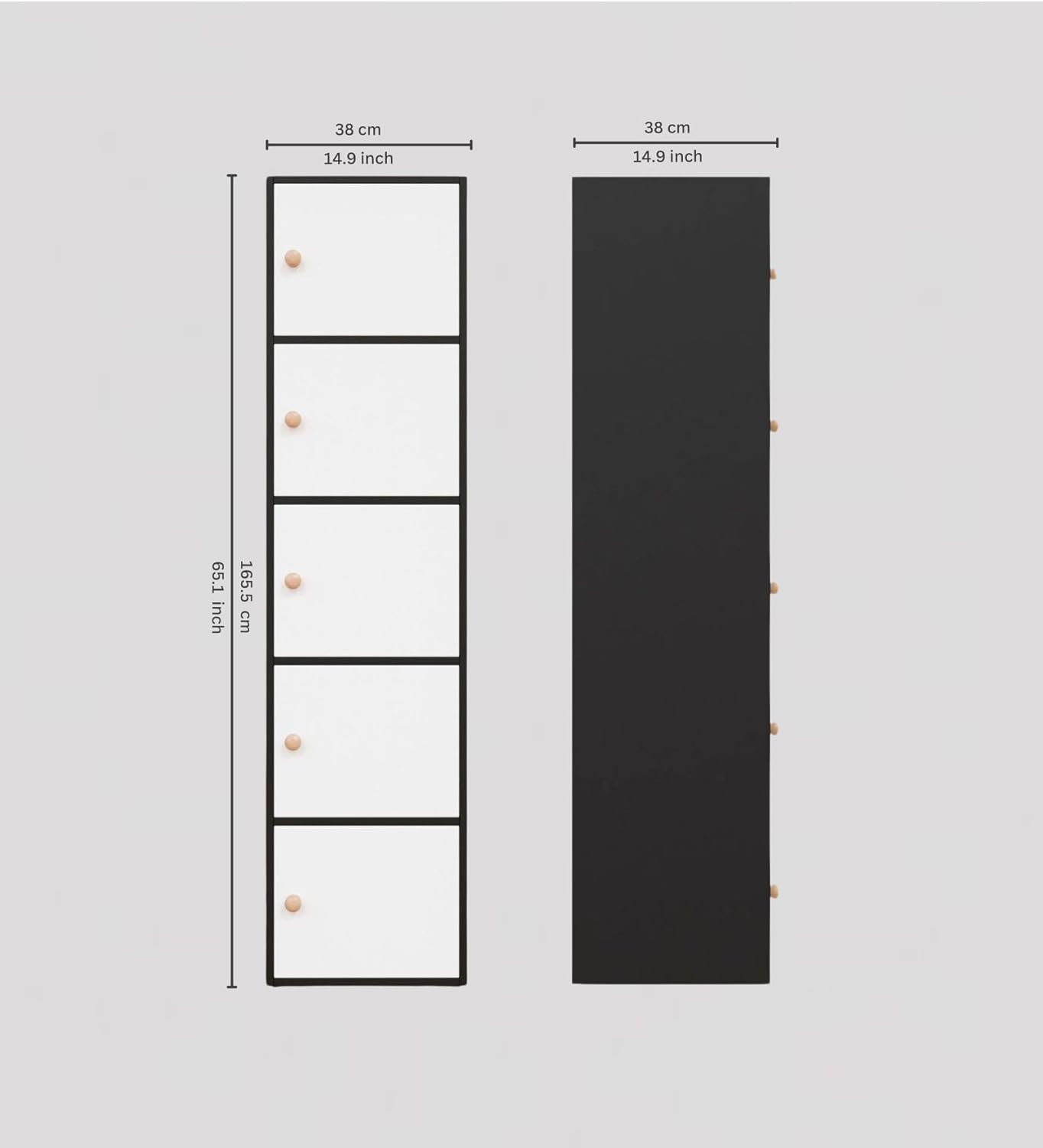 Spyder Craft Wooden Cabinet - Five Tier Engineered Wood Storage Cabinet for Living Room, Space Saving Furniture for Home, Office, Kitchen, Color Black-White -L 38 x B 38 x H 165.5 cm 1 Year Warranty