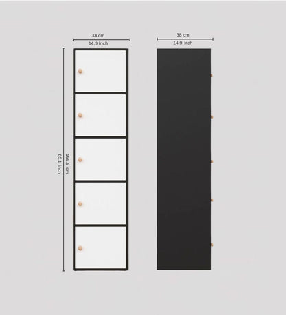 Spyder Craft Wooden Cabinet - Five Tier Engineered Wood Storage Cabinet for Living Room, Space Saving Furniture for Home, Office, Kitchen, Color Black-White -L 38 x B 38 x H 165.5 cm 1 Year Warranty