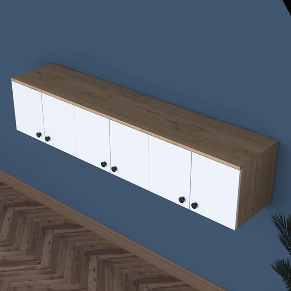 SPYDER CRAFT Matte Finish EA103 Wall Mounted Kitchen Cabinet Multi-Purpose Cabinet for Kitchen Pantry and Bathroom Organizer Color: White & Oak