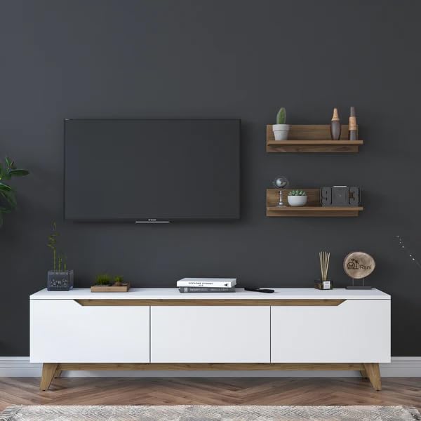 Spyder Craft D1 TV Unit with Wall Shelf,TV Stand with Bookshelf Wall Mounted with Shelf, Color: White & Brown || Assembly-DIY (Do-It-Yourself) Tv Stand: Width: 180 cm - Depth: 35 cm - Height: 48.3 cm White & Brown Engineered Wood - Particle Board with Laminate Finish: Matte Wood Grain
