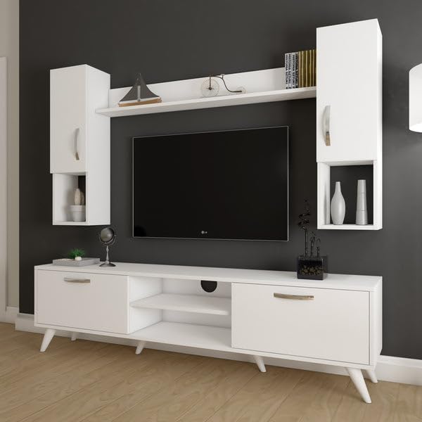 Spyder craft Matte Finish M5 TV Unit with Wall Shelf TV Stand with Bookshelf Wall Mounted for Living Room and Bedroom, Color: White || Assembly -DIY (Do-It-Yourself)