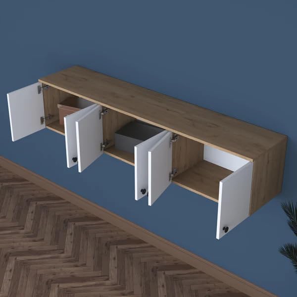 SPYDER CRAFT Matte Finish EA103 Wall Mounted Kitchen Cabinet Multi-Purpose Cabinet for Kitchen Pantry and Bathroom Organizer Color: White & Oak