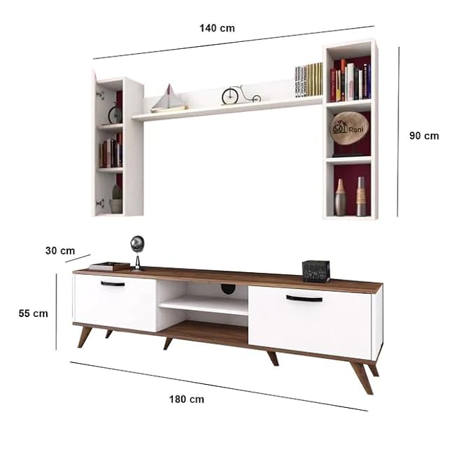 Spyder Craft Matte Finish B12 TV Unit with Wall Shelf TV Stand with Bookshelf Wall Mounted Size: 180 cm, Color: White || Assembly -DIY (Do-It-Yourself)