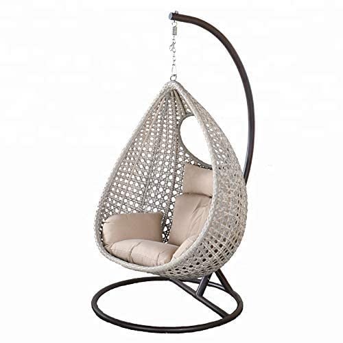 Spyder Craft Single Seater Hammock Swing Chair with Stand and Cushion for Patio Balcony Garden Terrace Living Room Relaxing Chair Powder Coated Color: Off White and Beige