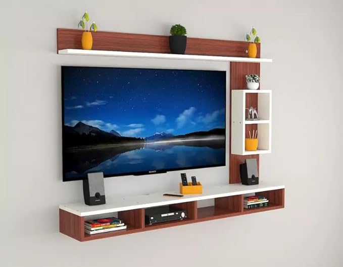 SPYDER CRAFT Matte Finish W18 Mini Engineered Wood Wall Mount TV Entertainment Unit, TV Up to 55 Inches for Bedroom Living Room, Color: Brown & White || Assembly-DIY (Do-It-Yourself)