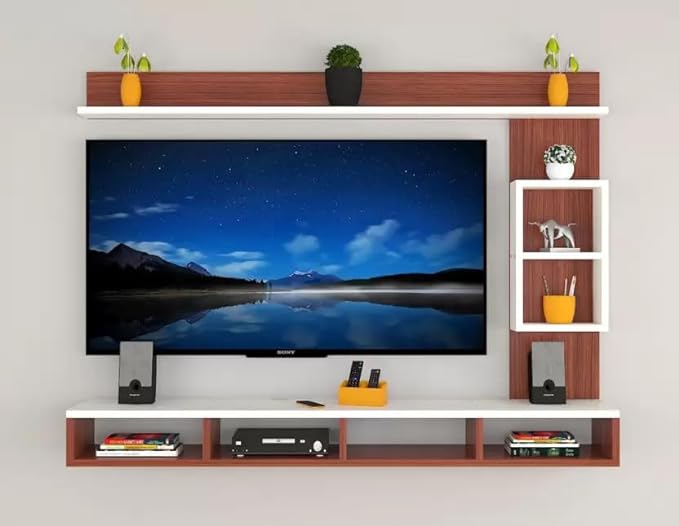 SPYDER CRAFT Matte Finish W18 Mini Engineered Wood Wall Mount TV Entertainment Unit, TV Up to 55 Inches for Bedroom Living Room, Color: Brown & White || Assembly-DIY (Do-It-Yourself)