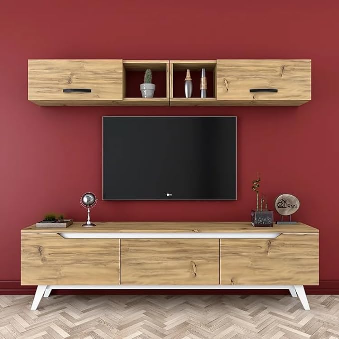 Spyder Craft Matte Finish M4 TV Unit with Wall Shelf, TV Stand with Bookshelf Wall Mounted with Shelf, Color: Walnut Brown || Assembly-DIY (Do-It-Yourself)
