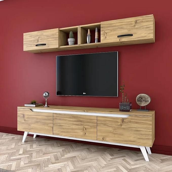 Spyder Craft Matte Finish M4 TV Unit with Wall Shelf, TV Stand with Bookshelf Wall Mounted with Shelf, Color: Walnut Brown || Assembly-DIY (Do-It-Yourself)